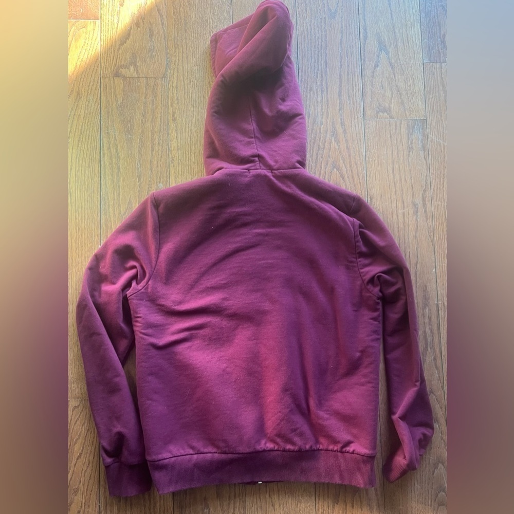 Ambiance Sherpa lined hooded full zip burgundy sweater S - Picture 4 of 10